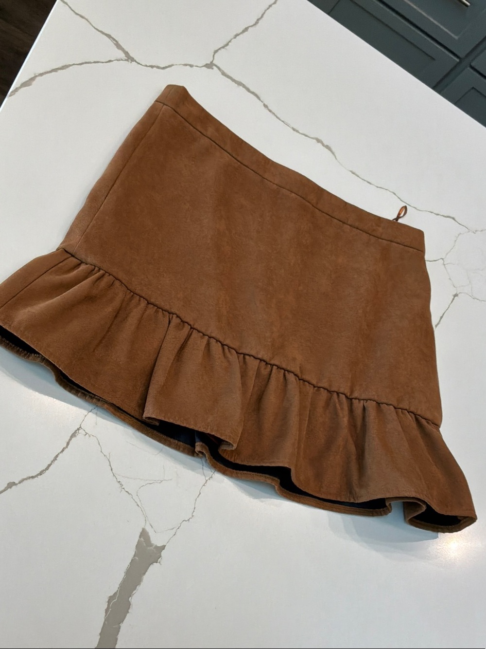 J. Crew Size 8 Brown Ruffle-Hem Mini Skirt Lined Back Zip